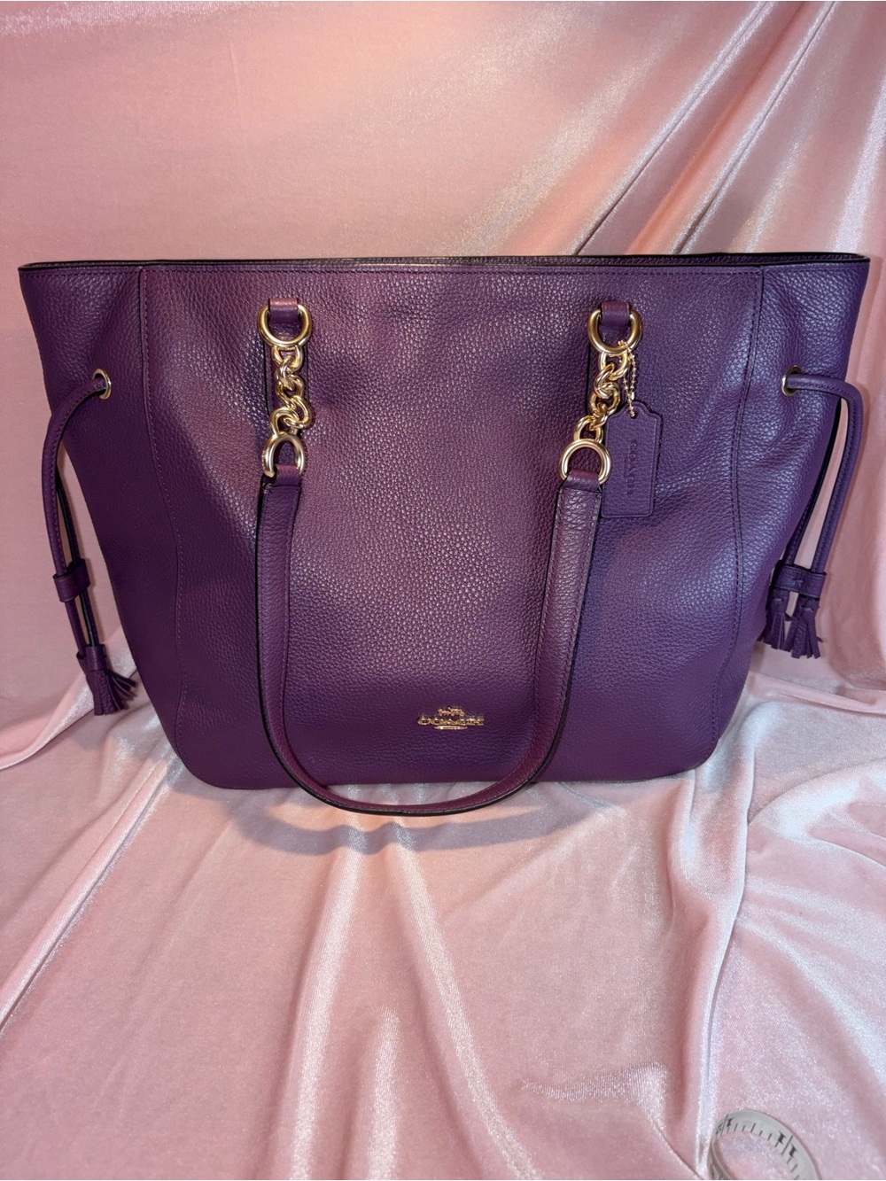 Authentic Coach Elle Chain Tote | Purple Pebbled Leather | F72550